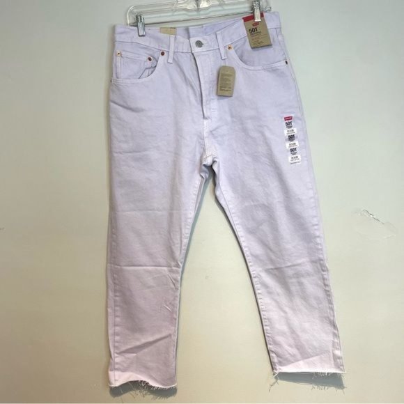 LEVIS WOMENS 501 ORIGINAL CROPPED HIGH RISE WAISTED FITTED STRAIGHT LEG RAW HEM - Picture 2 of 7